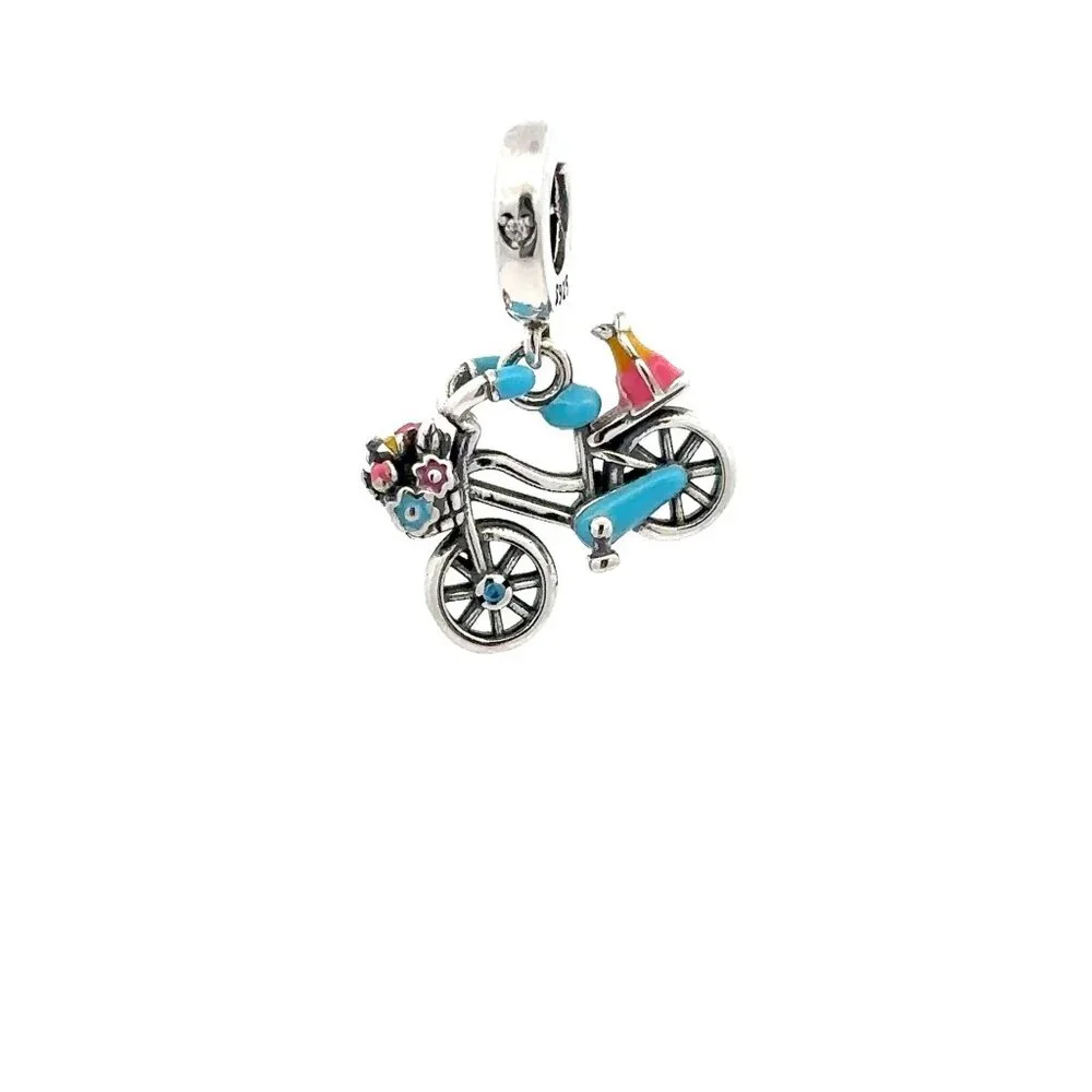 925 Sterling Silver Charm Bead For Bracelet Necklace Bike Bicycle - Picture 1 of 9